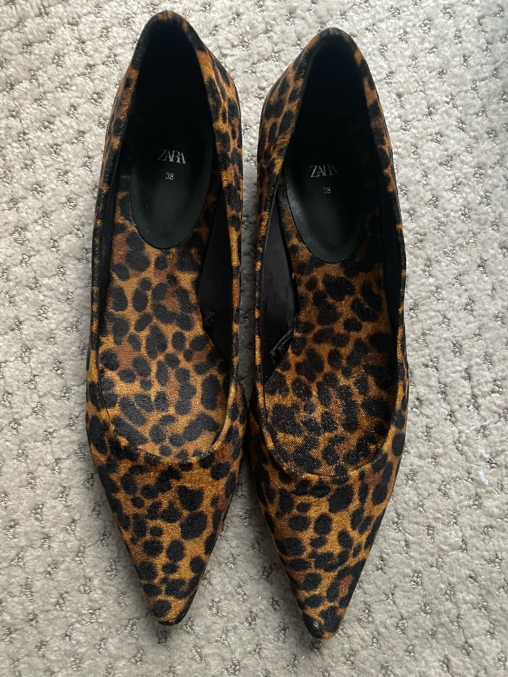 Zara Pointed Leopard Print Flats - Brown and Black